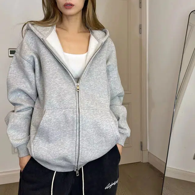 徐百货  美式宽松连帽短款韩版休闲纯色重磅挺廓开衫舒适上衣服外套潮流百搭卫衣 男女同款