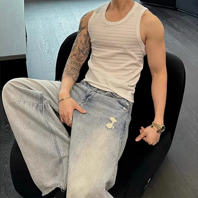 徐百货 美式条纹夏季坎肩舒适无袖背心 男女同款