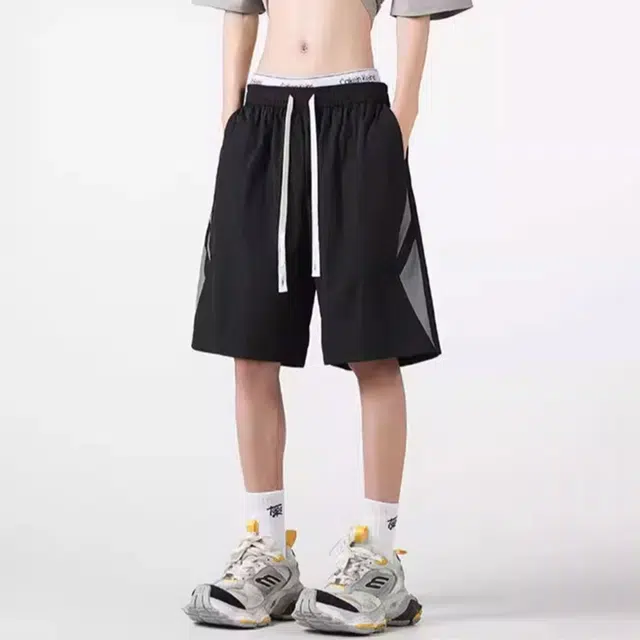 徐百货 美式潮牌速干夏季宽松冰丝透气薄款运动跑步五分中裤休闲短裤 男女同款