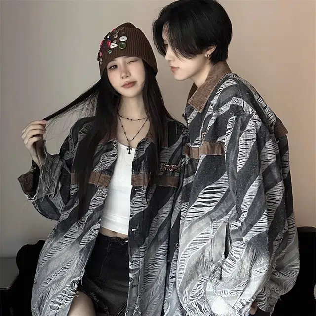 徐百货 美式复古扎染水洗潮牌外套春秋季高级感痞帅宽松休闲衬衫 男女同款