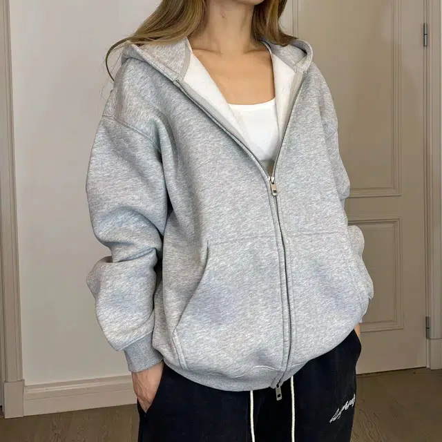 徐百货  美式宽松连帽短款韩版休闲纯色重磅挺廓开衫舒适上衣服外套潮流百搭卫衣 男女同款