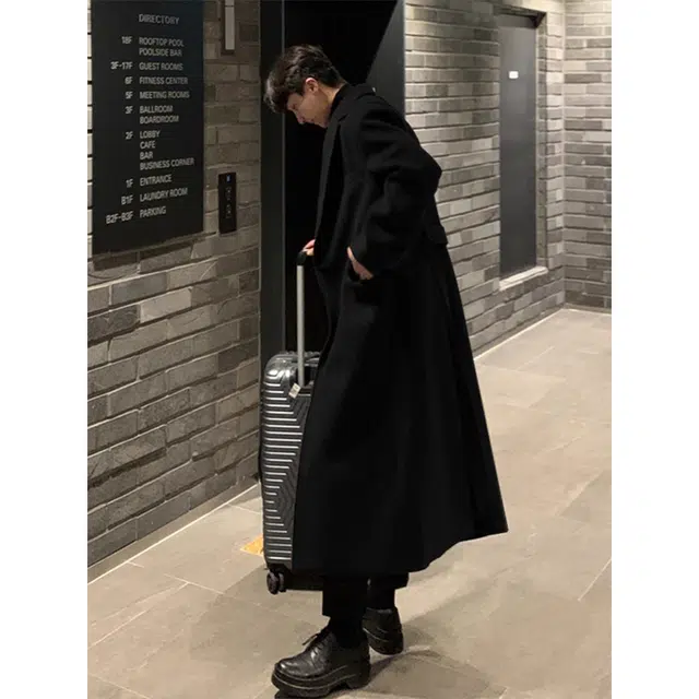 徐百货 英伦雅痞男装外衣中长款痞帅韩系外套春秋冬季高级感轻熟风毛呢子西装大衣 男女同款