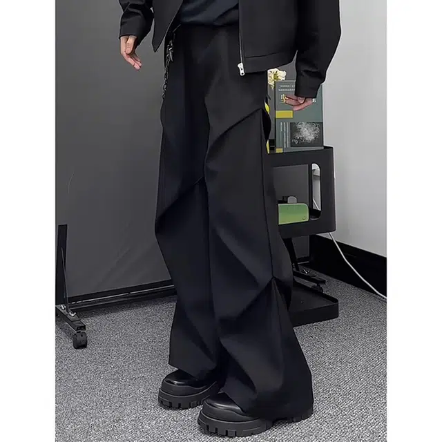 徐百货 弯刀微喇西裤褶皱垂感伞兵阔腿裤子潮牌高街宽松百搭休闲裤 男女同款