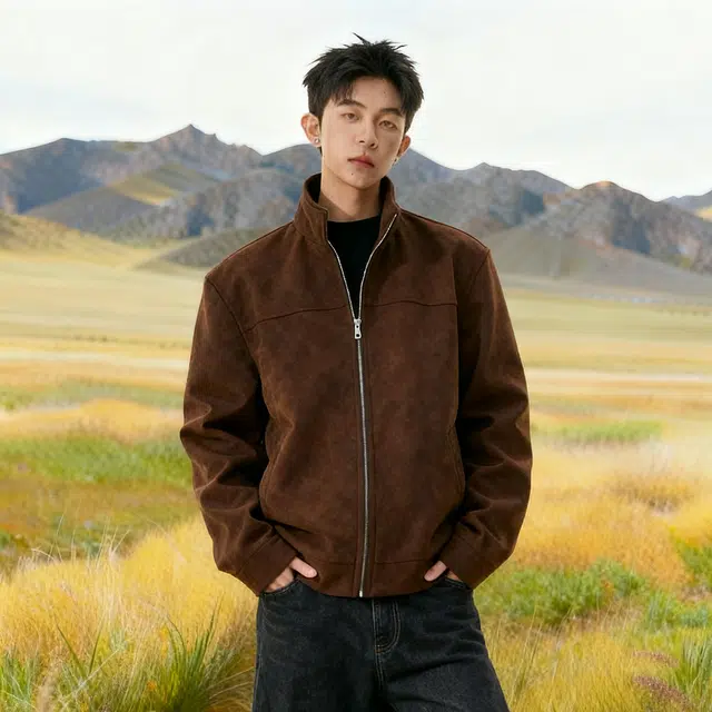 徐百货 美拉德仿麂皮磨砂高级感外套春秋季穿搭潮牌痞帅翻领纯色秋冬美式复古教练夹克 男女同款