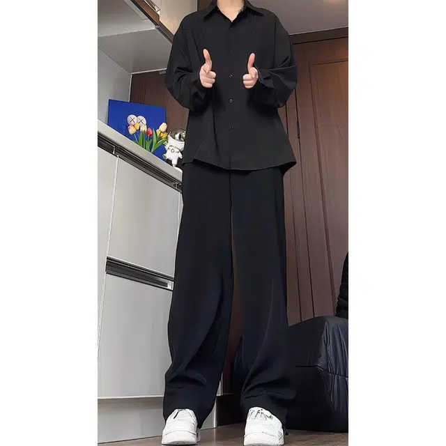 徐百货 美式痞帅垂感成熟稳重百搭纯色舒适长袖衬衫 男女同款