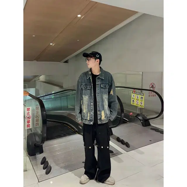 徐百货 美式水洗春秋高街复古做旧工装夹克潮牌百搭休闲上衣牛仔外套 男女同款