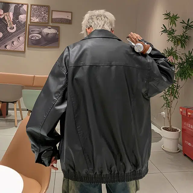 徐百货 美式春秋高街痞帅大码宽松休闲棒球服皮夹克外套舒适潮流百搭皮衣 男女同款