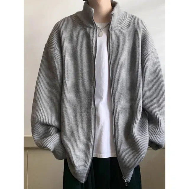 徐百货 美式复古立领拉链开衫慵懒风线衣高级感潮流百搭宽松舒适长袖毛衣 男女同款