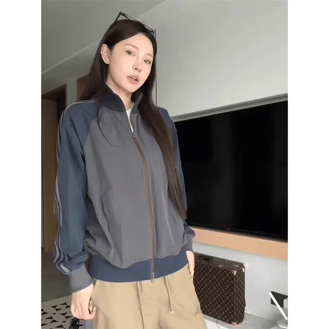 徐百货 美式潮牌撞色条纹薄款透气户外运动休闲夹克长袖防晒服 男女同款