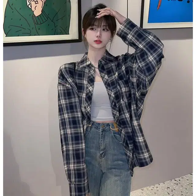 徐百货 格纹港风复古冷淡风长袖防晒痞帅唯美显瘦时尚百搭设计感格子外套衬衫 男女同款