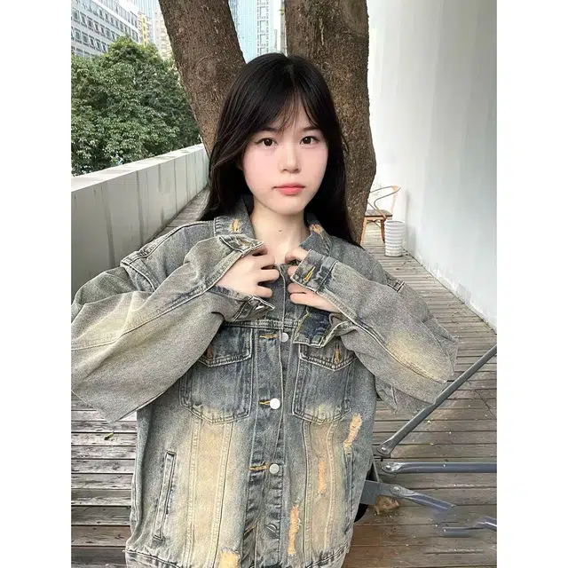 徐百货 美式破洞春秋潮牌痞帅高级感夹克美式复古潮流炸街长袖牛仔外套 男女同款
