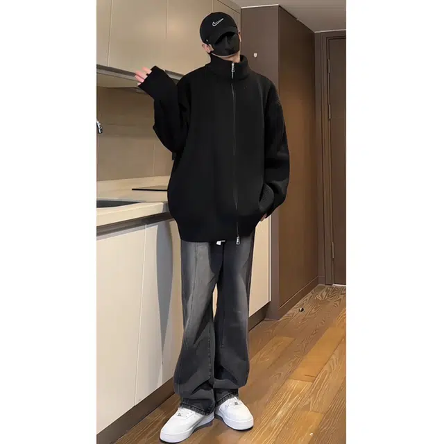 徐百货 美式双拉链开衫立领慵懒风高级感小众设计感上衣夹克外套潮流百搭毛衣 男女同款