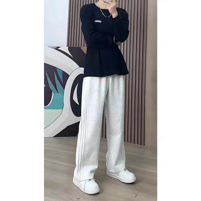 徐百货 美式褶皱侧条纹拼接卫裤潮牌宽松大码直筒阔腿休闲长裤子潮流百搭舒适针织运动裤 男女同款