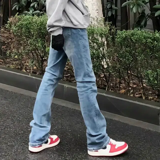 徐百货 美式弯刀直筒裤美式高街裤子高个子直筒微喇裤潮流百搭牛仔裤 男女同款