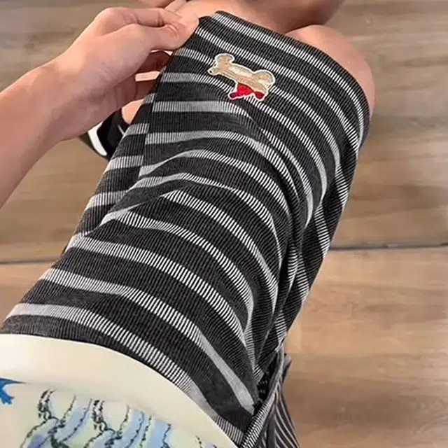 徐百货 美式黑白条纹小狗刺绣五分裤夏季薄款复古运动中裤高街宽松百搭慵懒风休闲短裤 男女同款