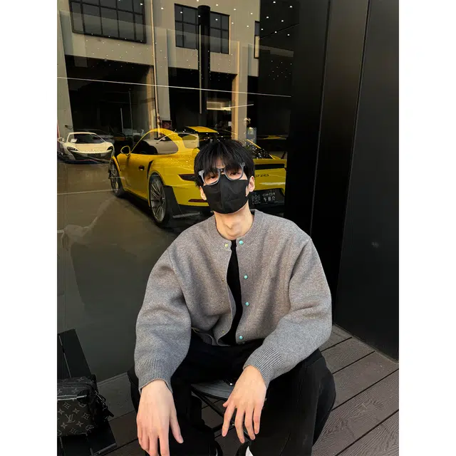 徐百货 老钱风纽扣圆领宽松上衣男春秋季休闲简约慵懒风百搭开衫外套毛衣 男女同款