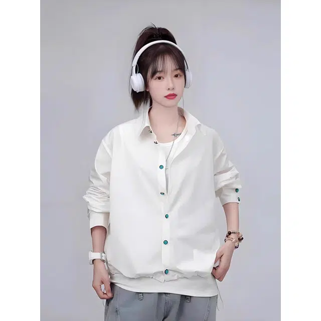徐百货 防晒高级翻领纯色舒适休闲薄款长袖衬衫 男女同款