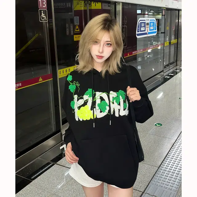 徐百货  美式高街葡萄网球刺绣连帽卫衣百搭休闲时尚设计感潮流外套上衣外套棒球服 男女同款