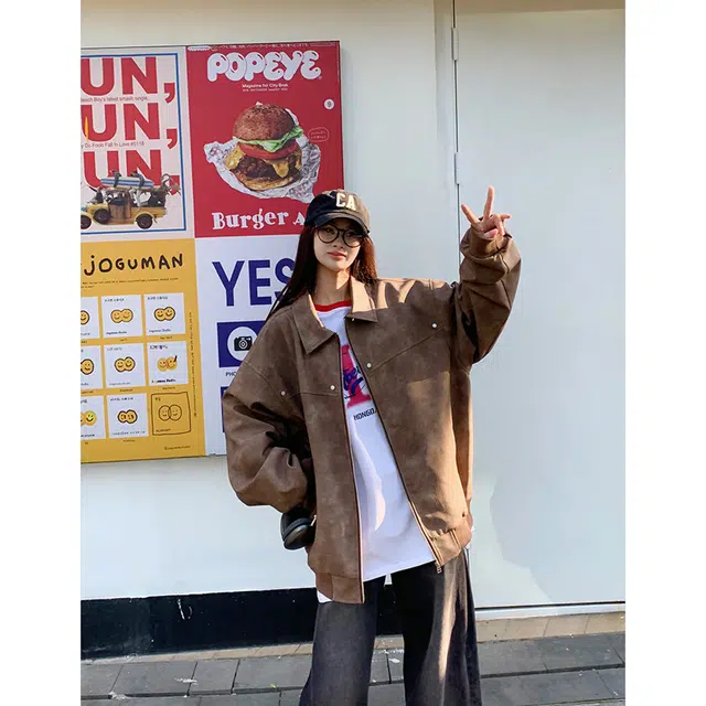 徐百货 美拉德外套春秋季潮牌高级感痞帅美式复古工装百搭机车服皮衣 男女同款