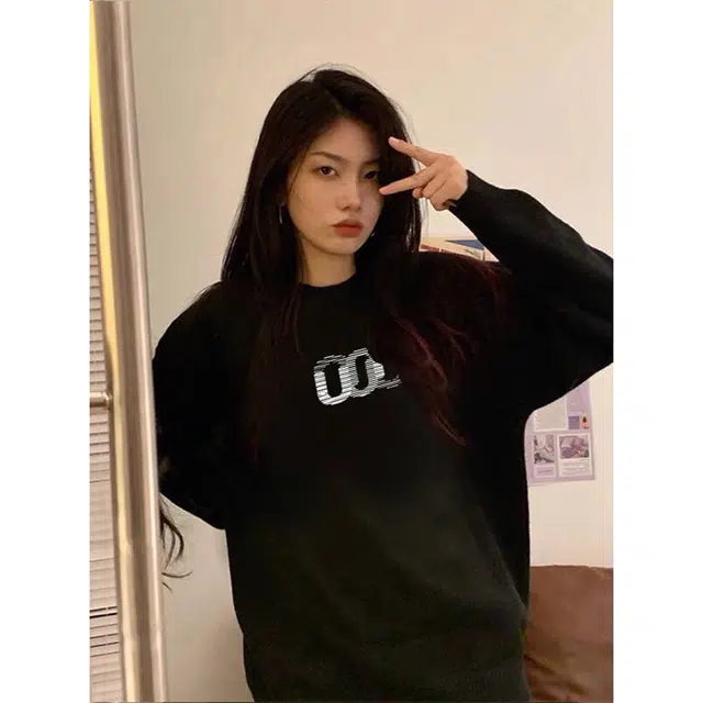 徐百货 美式复古青少年长袖春夏季无帽圆领内搭打底衫上衣服潮流百搭卫衣 男女同款