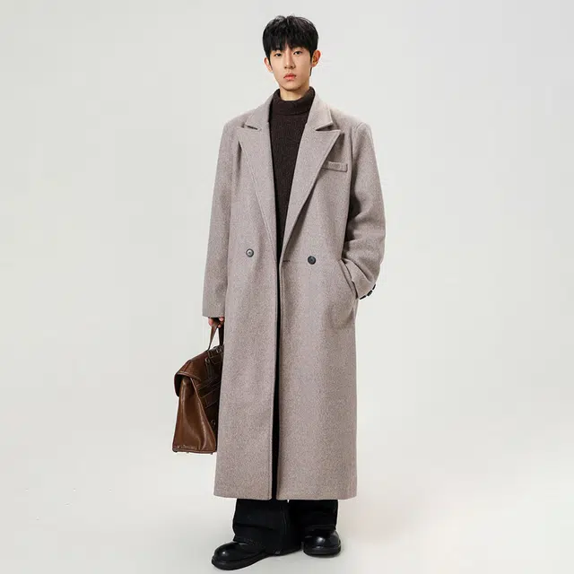 徐百货 秋冬季毛呢外套中长款韩系垫肩英伦风上衣翻领痞帅氛围感轻熟风百搭大衣 男女同款