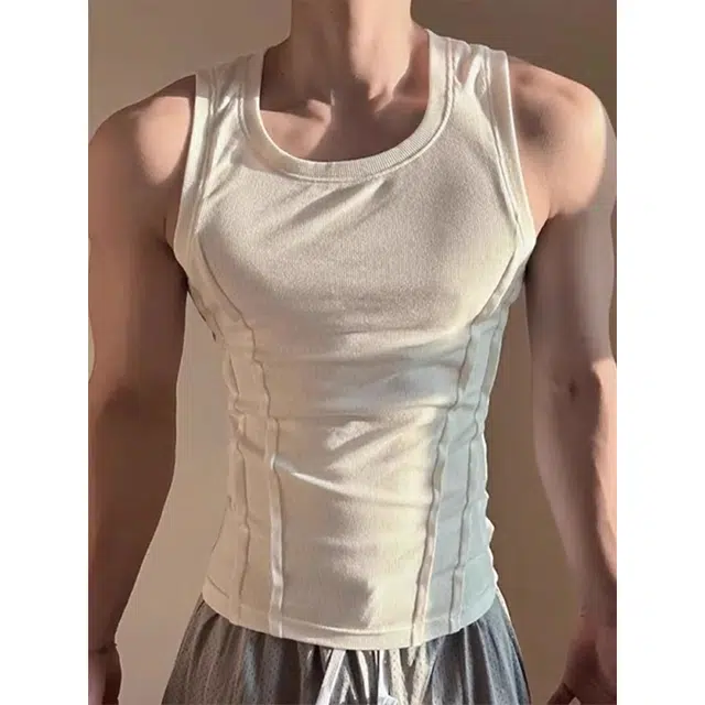 徐百货 美式无袖透气简约竖纹运动健身高弹力训练背心 男女同款