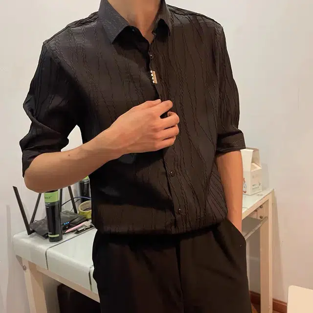 徐百货 英伦潮牌痞帅高级感搭配潮流百搭宽松舒适短袖衬衫 男女同款