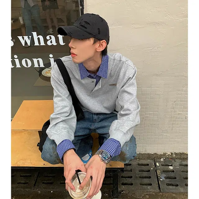 徐百货 学院风假两件高级感翻领卫衣春秋潮牌设计感小众长袖内搭打底衫衬衫 男女同款