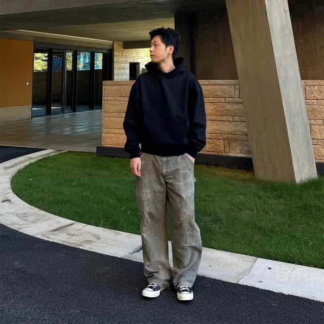 徐百货 美式纯色连帽宽松廓形休闲帽衫外套慵懒风百搭情侣上衣卫衣 男女同款