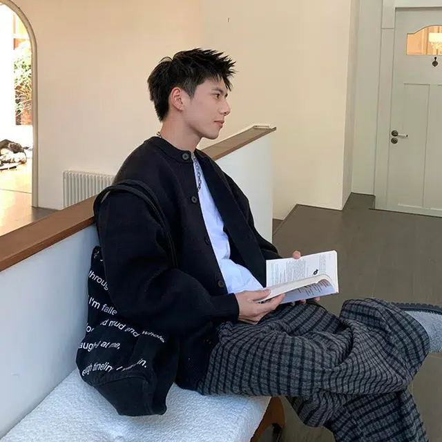 徐百货 美式复古针织开衫线衣外套潮牌百搭休闲时尚宽松秋季慵懒风褂子毛衣 男女同款