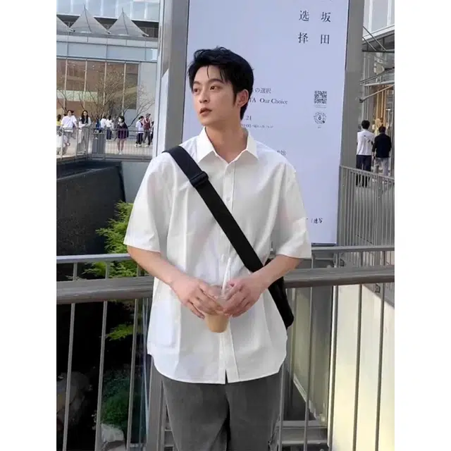 徐百货 美式潮牌纯色休闲百搭速干冰丝薄款正肩短袖衬衫 男女同款