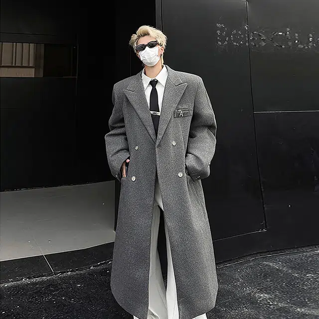 徐百货 美式高街潮牌百搭正肩毛呢秋冬中长款过膝外套潮流高级感痞帅双排扣呢子大衣 男女同款