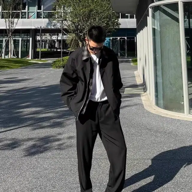 徐百货  美式潮牌经典假两件拼接格纹衬领设计感夹克春秋季宽松百搭防风保暖工装飞行员机车教练外套上衣棒球服 男女同款