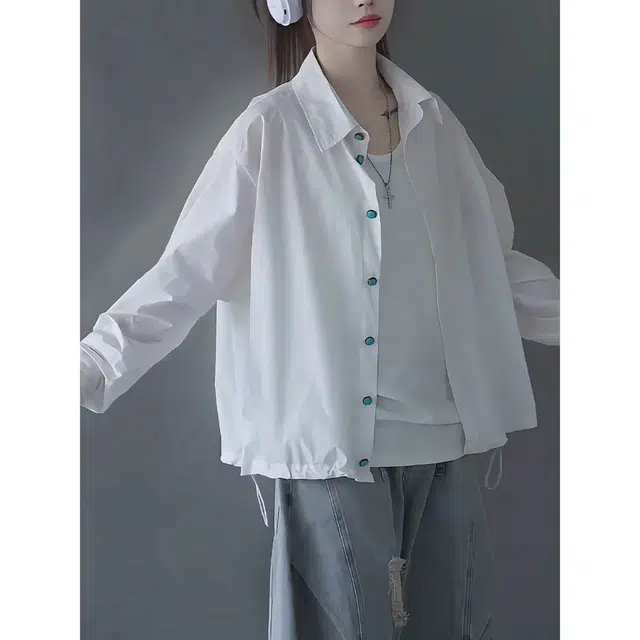 徐百货 防晒高级翻领纯色舒适休闲薄款长袖衬衫 男女同款