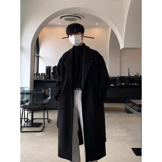 徐百货 英伦雅痞男装外衣中长款痞帅韩系外套春秋冬季高级感轻熟风毛呢子西装大衣 男女同款