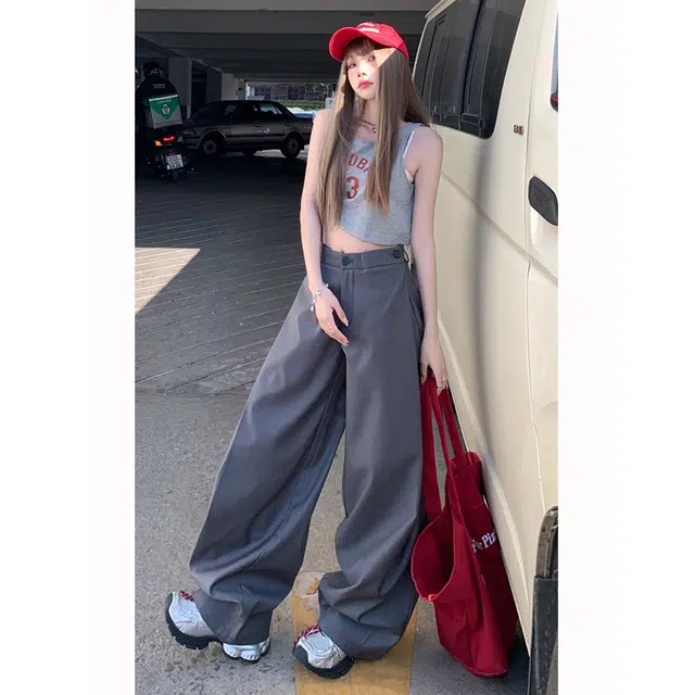 徐百货 美式高级感裤子夏季流行穿搭西裤宽松直筒阔腿垂感休闲裤西装裤 男女同款
