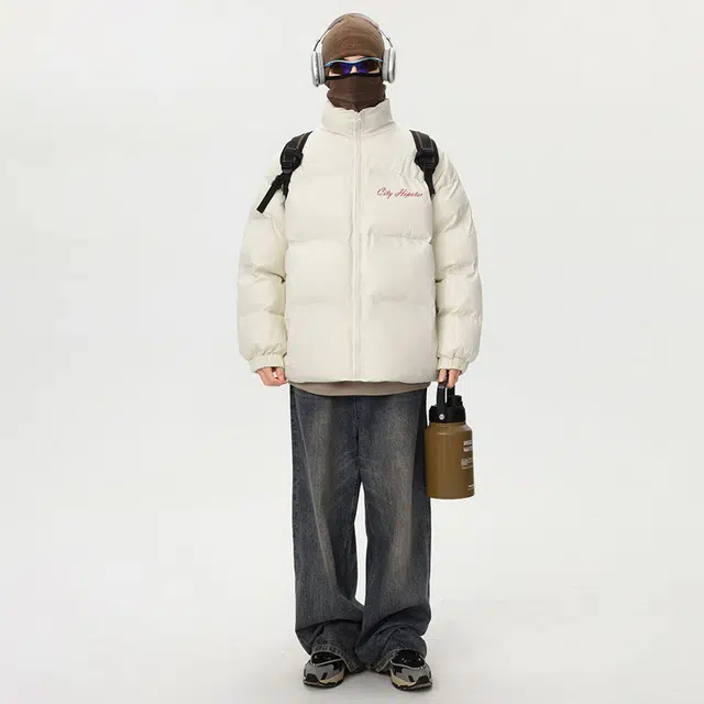 徐百货 复古潮流简约上衣外套高级感艺术签名字母基础款美式高街宽松面包服痞帅百搭棉服 男女同款