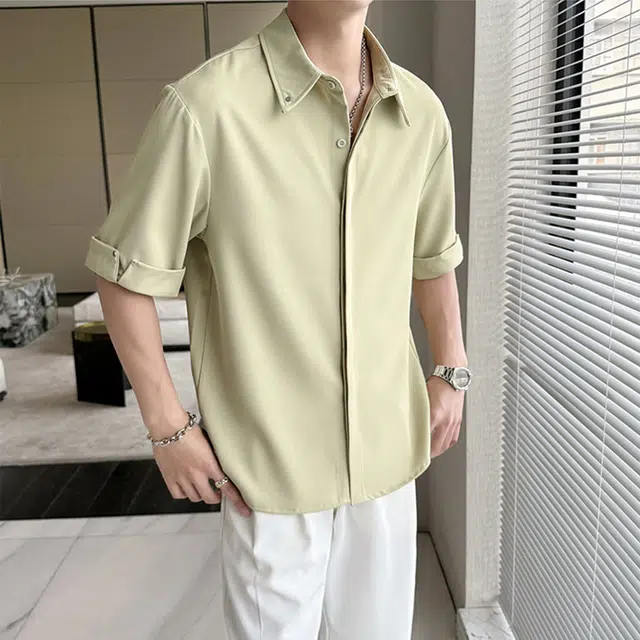 徐百货 薄款冰丝韩系穿搭高级感痞帅百搭短袖衬衫 男女同款
