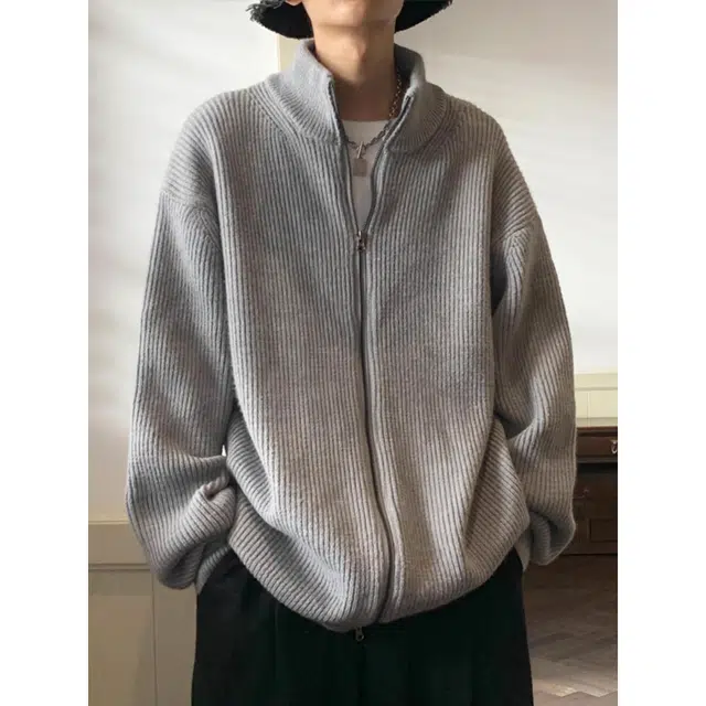 徐百货 美式复古立领拉链开衫慵懒风线衣高级感潮流百搭宽松舒适长袖毛衣 男女同款
