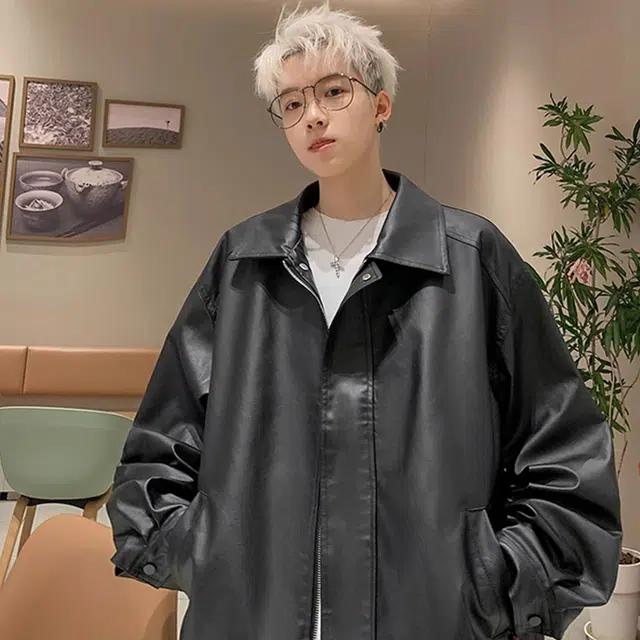 徐百货 美式春秋高街痞帅大码宽松休闲棒球服皮夹克外套舒适潮流百搭皮衣 男女同款