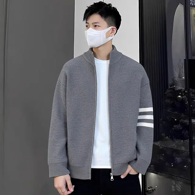 徐百货 美式复古双拉链立领开衫外套慵懒高级感轻熟风宽松三条杠上衣潮流百搭舒适卫衣 男女同款