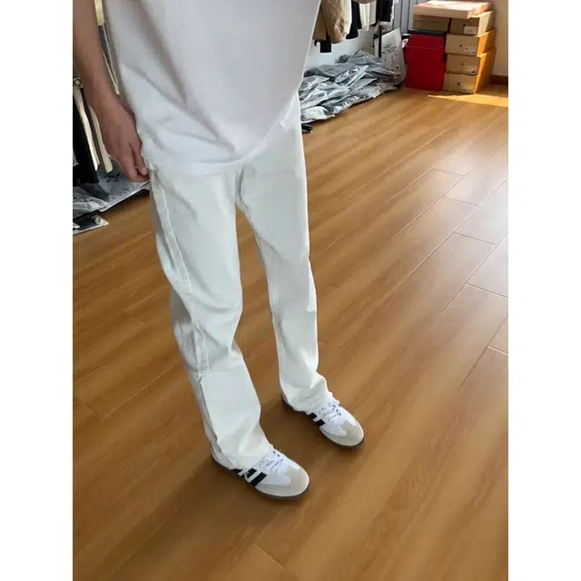 徐百货 美式潮牌弯刀裤子夏季修身百搭直筒长裤高街潮流微喇牛仔裤 男女同款