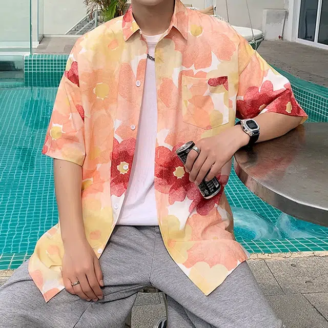 徐百货 薄款透气夏威夷沙滩衬衣痞帅大码宽松外套潮流百搭短袖衬衫 男女同款