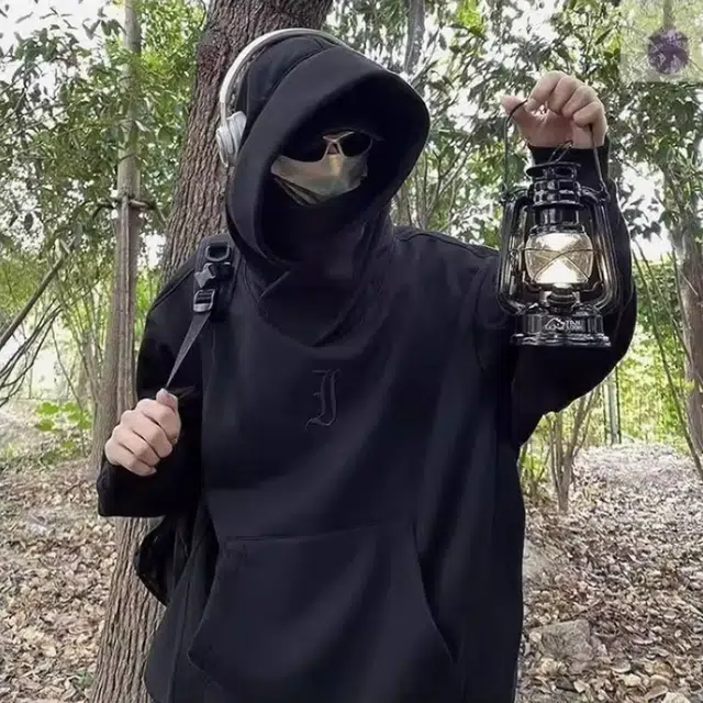 徐百货 堆堆领遮面设计感上衣连帽春秋季美式潮牌重磅硬挺高级感机能风外套卫衣 男女同款