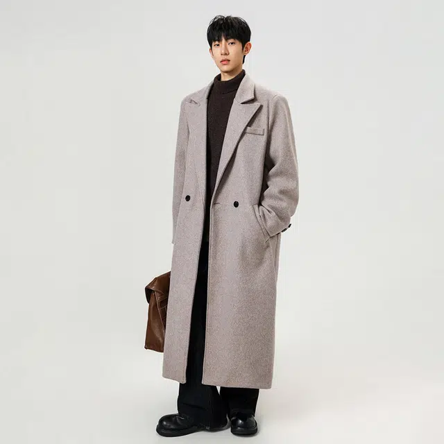 徐百货 秋冬季毛呢外套中长款韩系垫肩英伦风上衣翻领痞帅氛围感轻熟风百搭大衣 男女同款