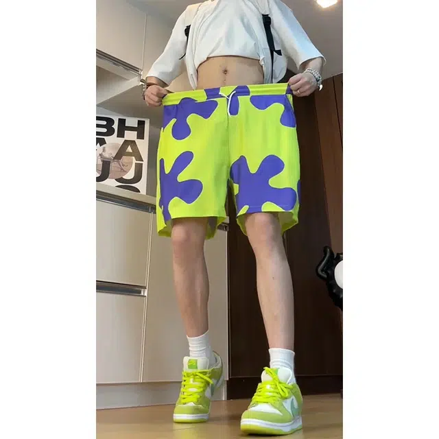 徐百货 美式潮牌卡通图案薄款篮球运动冰丝速干五分沙滩裤子休闲短裤 男女同款
