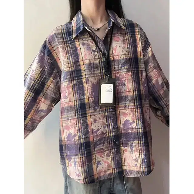 徐百货 美式高街格子扎染潮牌百搭休闲时尚宽松潮流少年感痞帅短袖翻领衬衣衬衫 男女同款