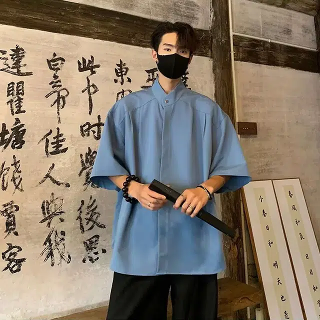 徐百货 新中式立领个性设计感痞帅青年短袖衬衫 男女同款
