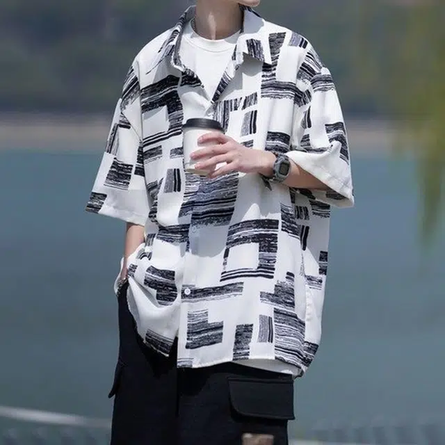 徐百货 日系小清新潮流百搭冰丝透气短袖夏季半袖大码宽松外套衬衫 男女同款