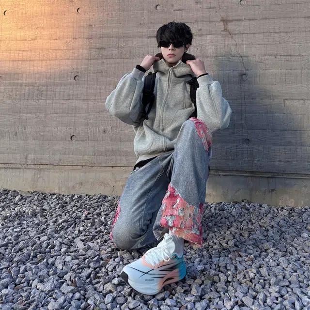 徐百货 美式解构重磅宽松外套春秋潮牌设计感休闲情侣连帽开衫卫衣 男女同款